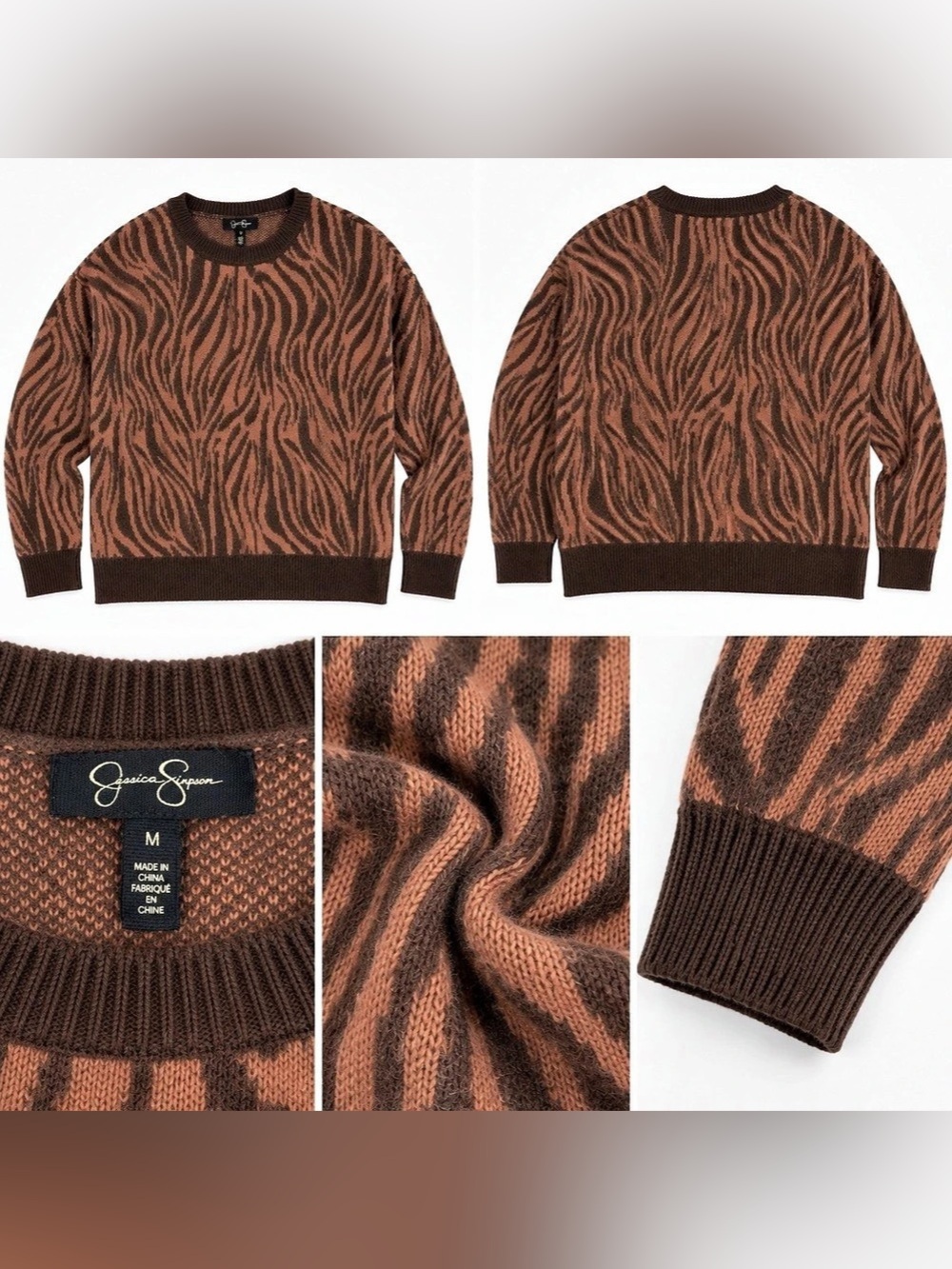 Jessica Simpson Animal Print Crewneck Sweater Size Medium